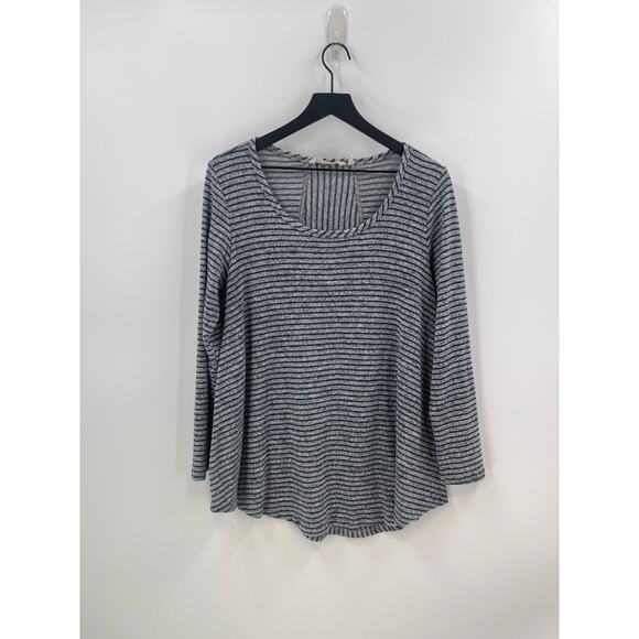 Soft Surroundings Grey and Blue Stripe Lightweight Sweater Size Medium - Picture 1 of 7